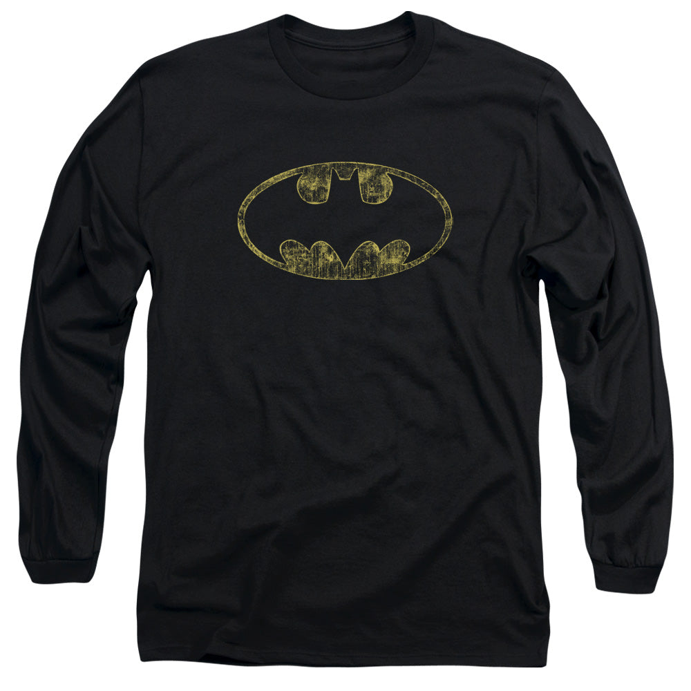 AN OFFCIALLY LICENSED BATMAN TATTERED LOGO MEN'S LONG SLEEVE T-SHIRT BLACK