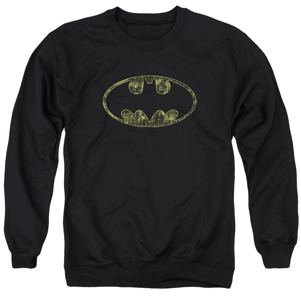 AN OFFCIALLY LICENSED BATMAN TATTERED LOGO ADULT UNISEX CREWNECK SWEATSHIRT BLACK