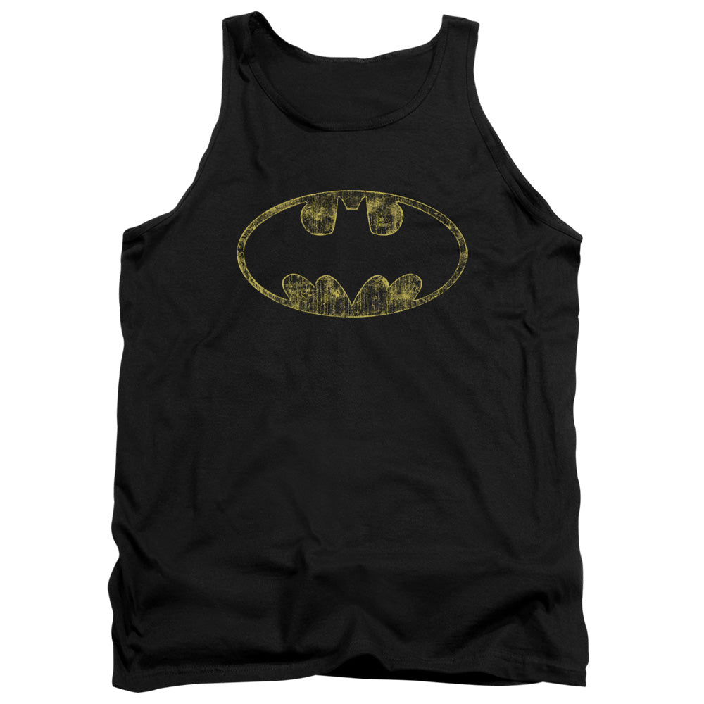 AN OFFCIALLY LICENSED BATMAN TATTERED LOGO ADULT UNISEX TANK TOP BLACK