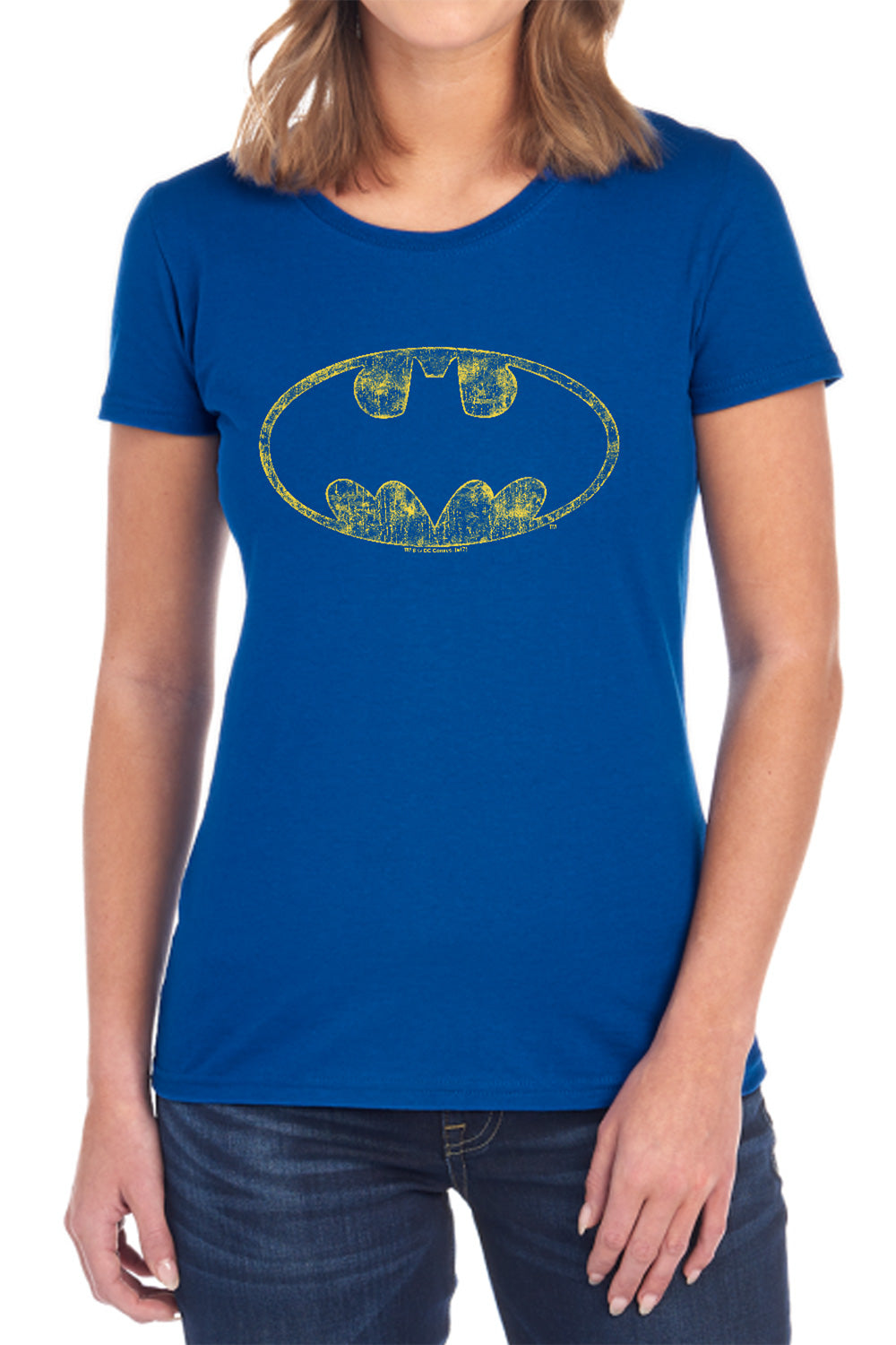 AN OFFCIALLY LICENSED BATMAN TATTERED LOGO WOMEN'S REGULAR FIT T-SHIRT BLACK