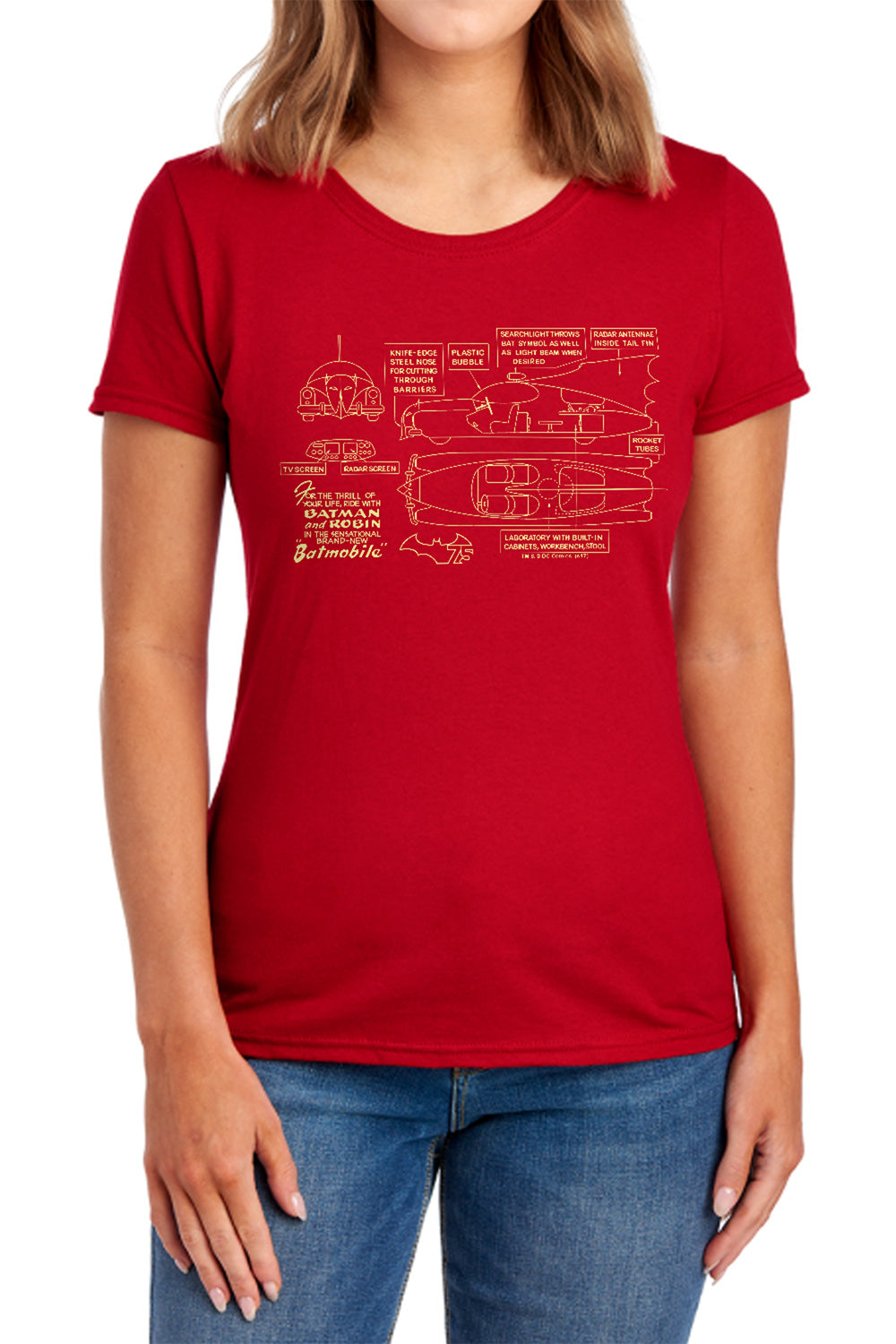 AN OFFCIALLY LICENSED BATMAN BATMOBILE WOMEN'S REGULAR FIT T-SHIRT ROYAL