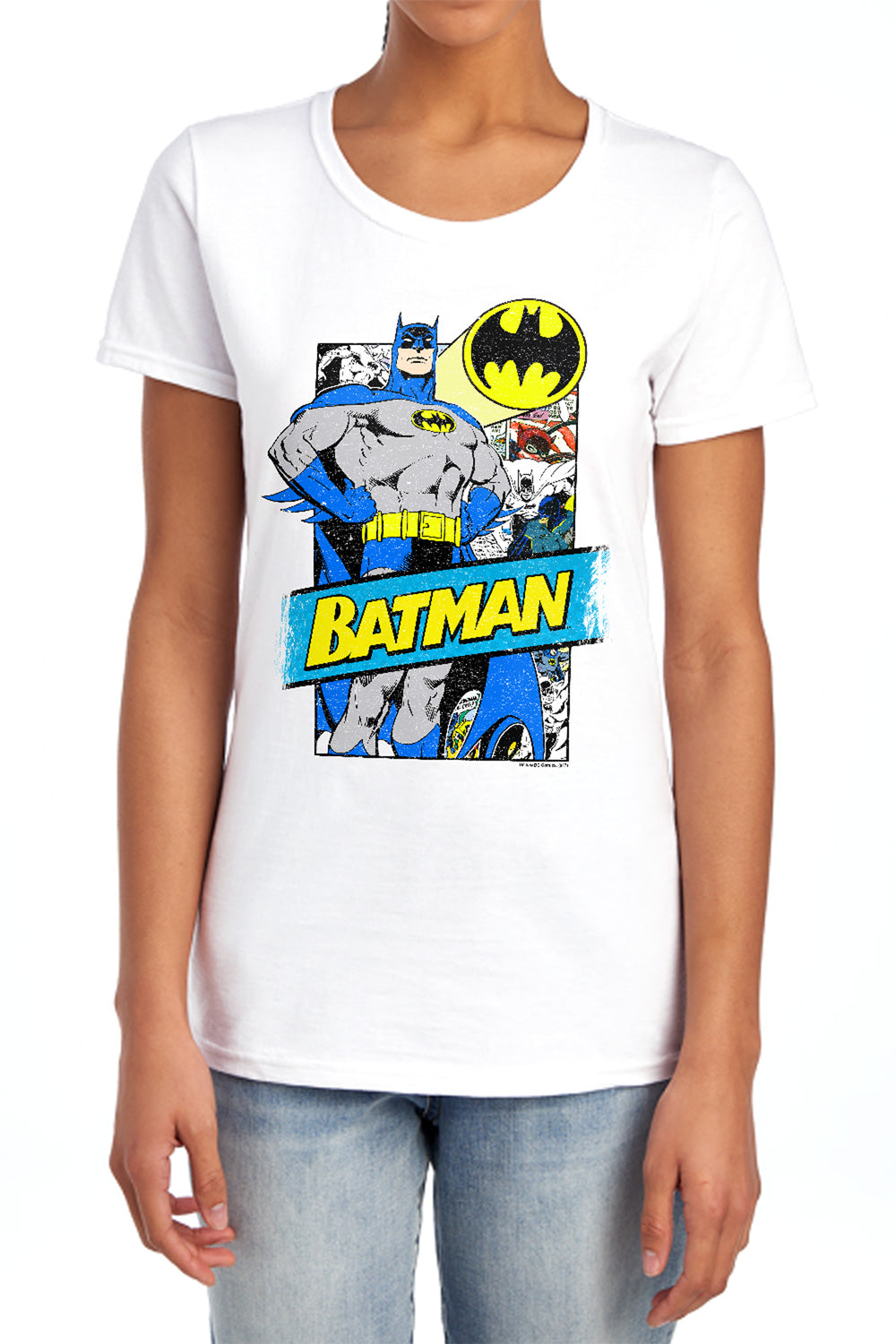 AN OFFCIALLY LICENSED BATMAN OUT OF THE PAGES WOMEN'S REGULAR FIT T-SHIRT WHITE