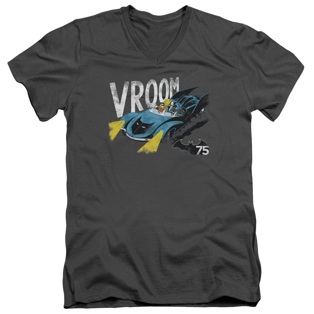 AN OFFCIALLY LICENSED BATMAN VROOM MEN'S V-NECK T-SHIRT CHARCOAL
