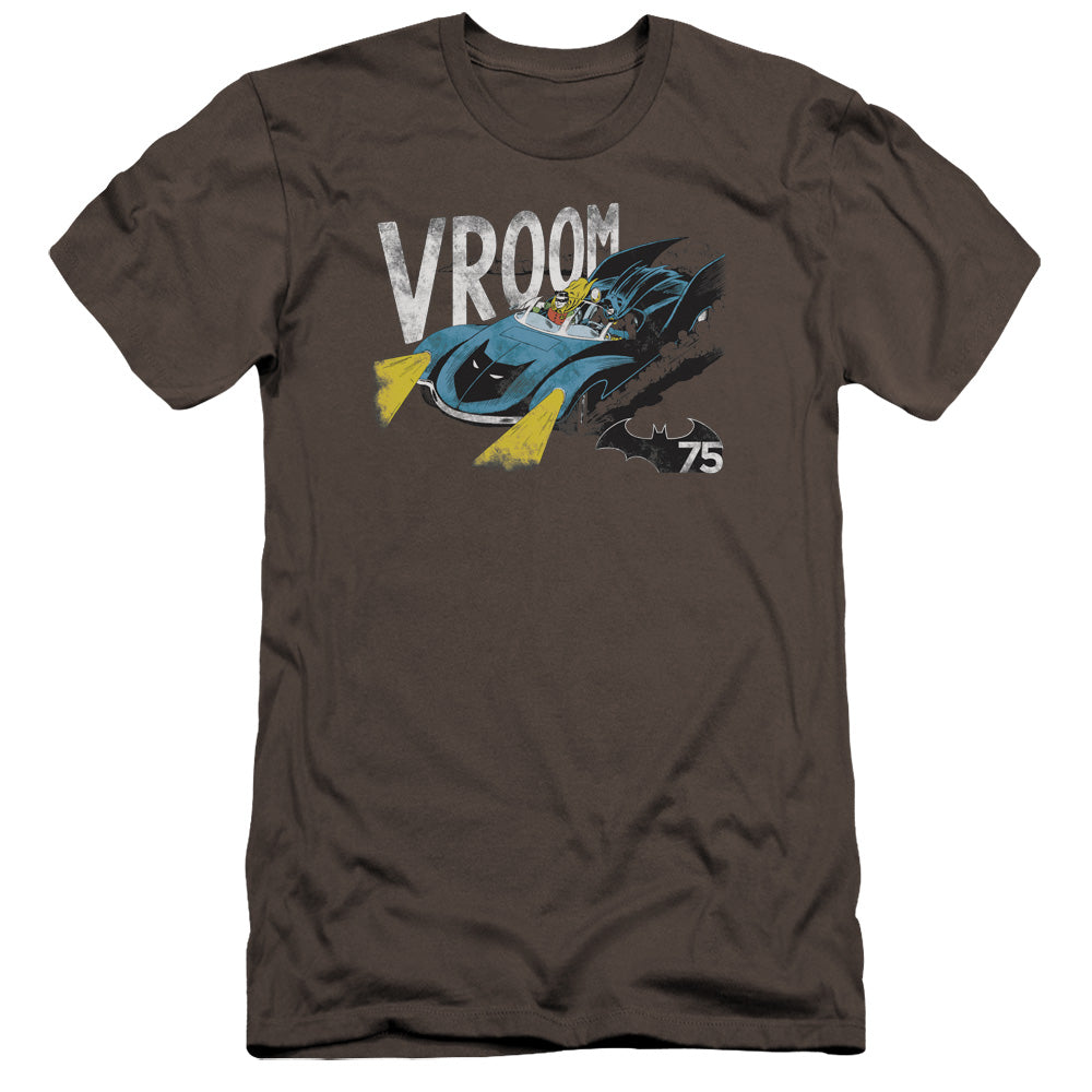 AN OFFCIALLY LICENSED BATMAN VROOM MEN'S PREMIUM SLIM FIT T-SHIRT CHARCOAL