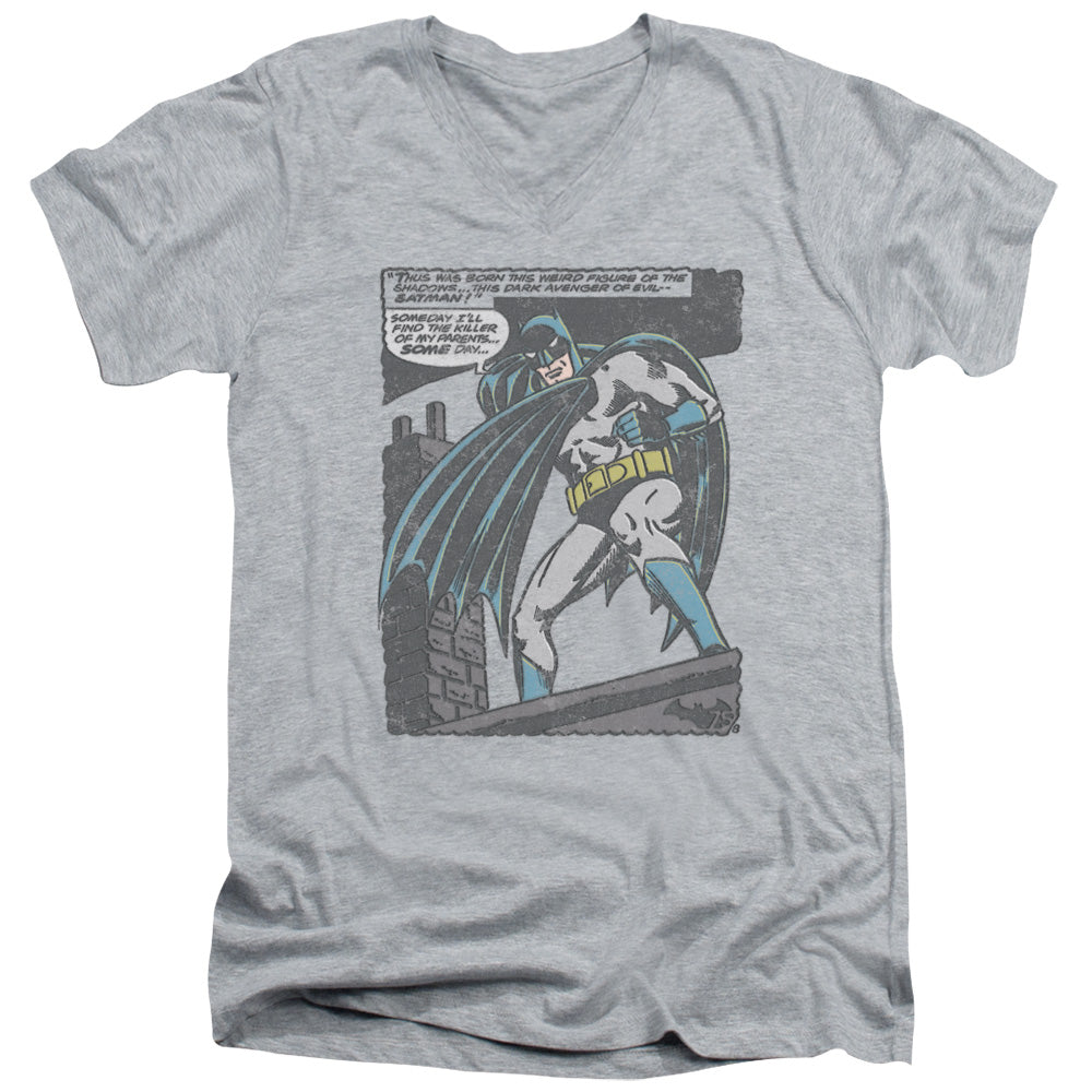 AN OFFCIALLY LICENSED BATMAN BAT ORIGINS MEN'S V-NECK T-SHIRT ATHLETIC HEATHER