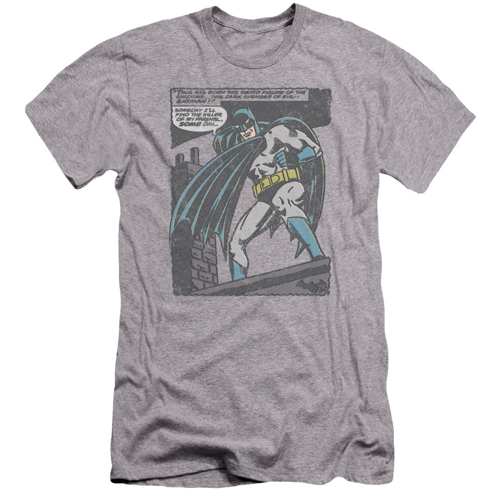 AN OFFCIALLY LICENSED BATMAN BAT ORIGINS MEN'S PREMIUM SLIM FIT T-SHIRT ATHLETIC HEATHER