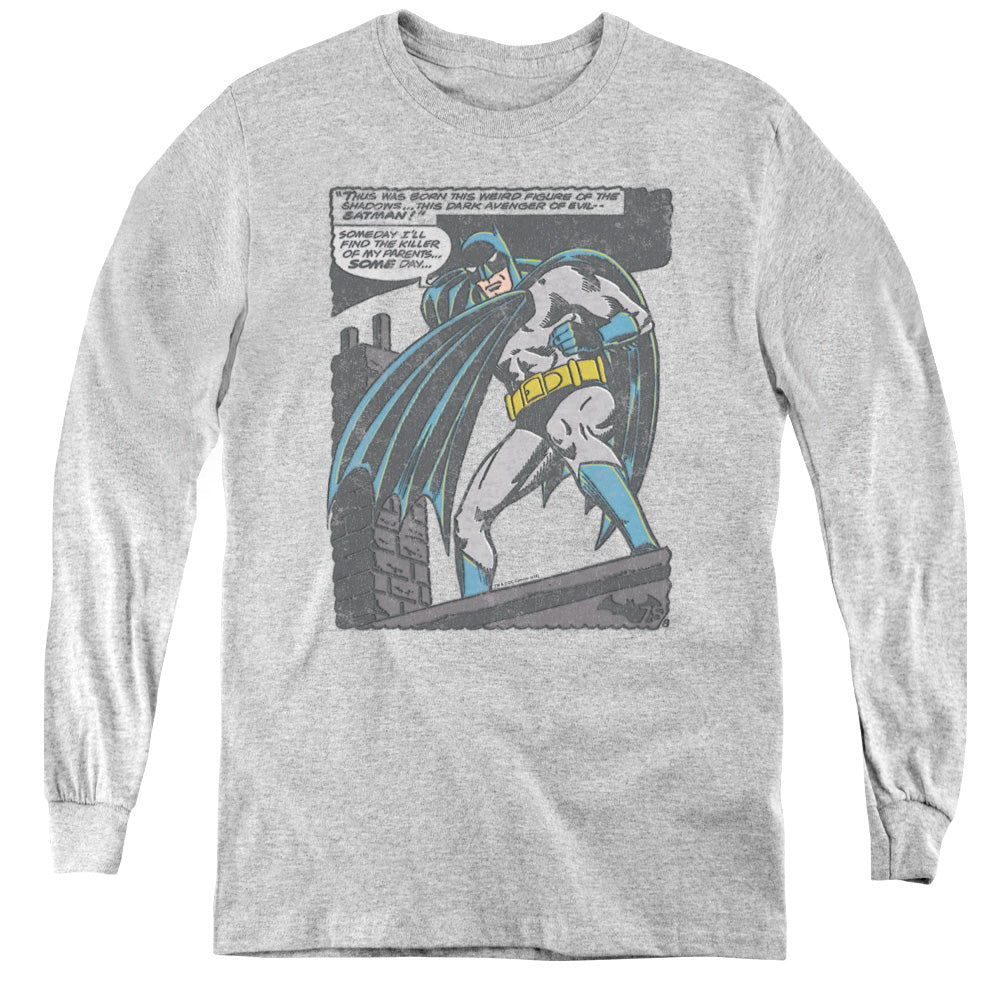 AN OFFCIALLY LICENSED BATMAN BAT ORIGINS YOUTH LONG SLEEVE T-SHIRT ATHLETIC HEATHER