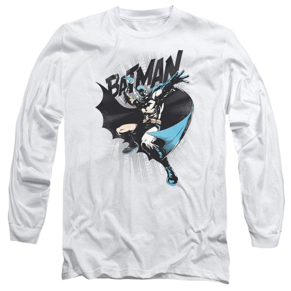 AN OFFCIALLY LICENSED BATMAN BATARANG THROW MEN'S LONG SLEEVE T-SHIRT WHITE
