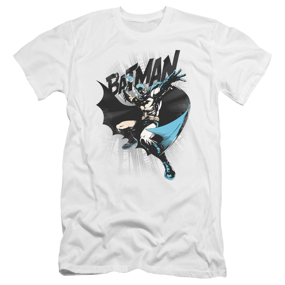 AN OFFCIALLY LICENSED BATMAN BATARANG THROW MEN'S PREMIUM SLIM FIT T-SHIRT WHITE