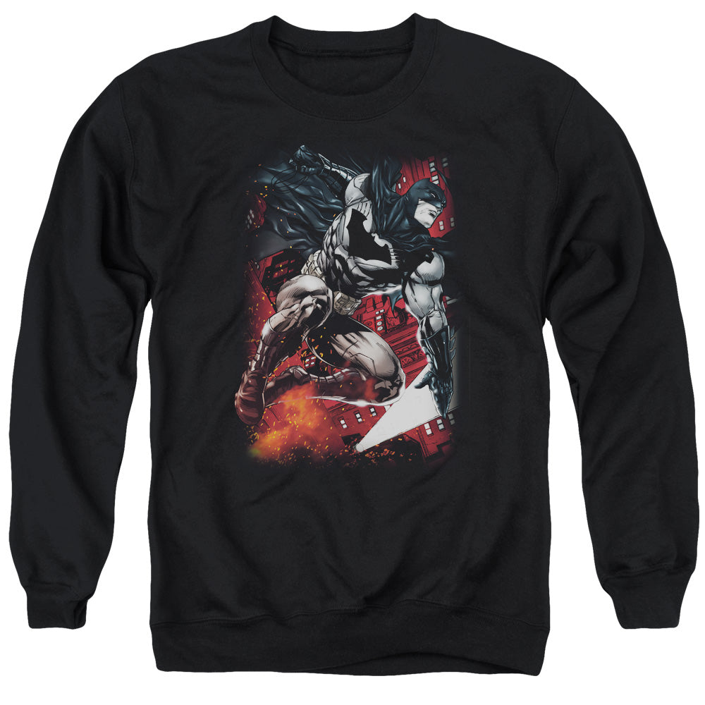 AN OFFCIALLY LICENSED BATMAN SPARKS LEAP ADULT UNISEX CREWNECK SWEATSHIRT BLACK