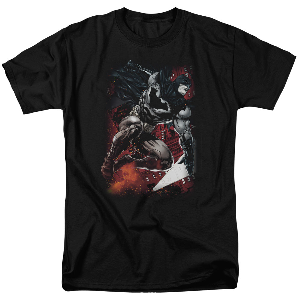 AN OFFCIALLY LICENSED BATMAN SPARKS LEAP MEN'S REGULAR FIT T-SHIRT BLACK
