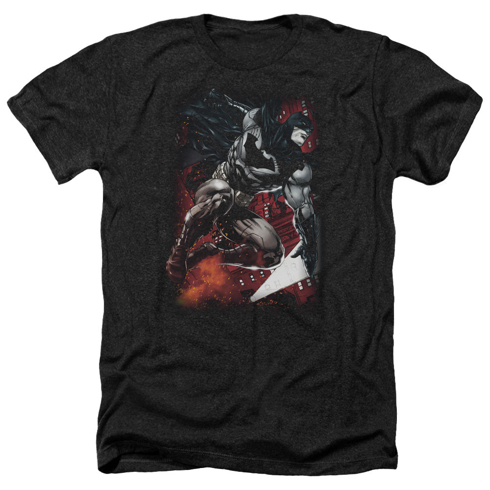 AN OFFCIALLY LICENSED BATMAN SPARKS LEAP MEN'S HEATHER T-SHIRT CHARCOAL