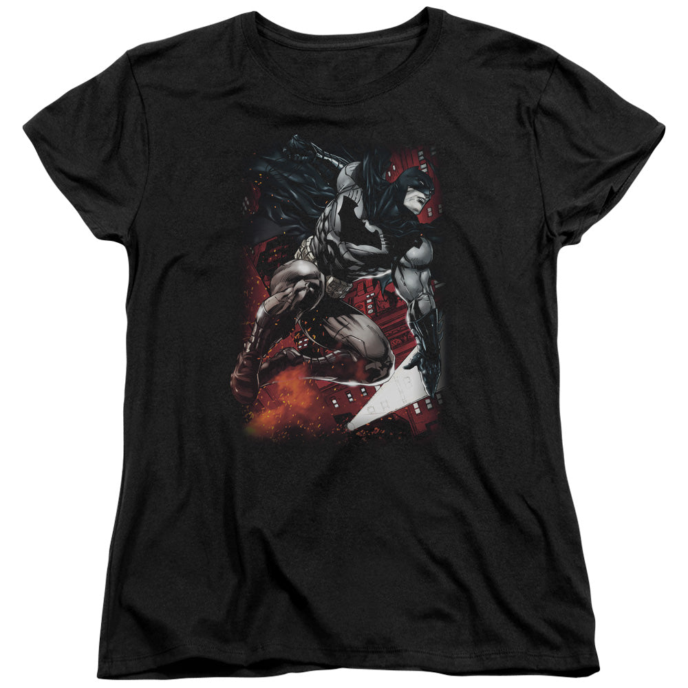 AN OFFCIALLY LICENSED BATMAN SPARKS LEAP WOMEN'S REGULAR FIT T-SHIRT BLACK