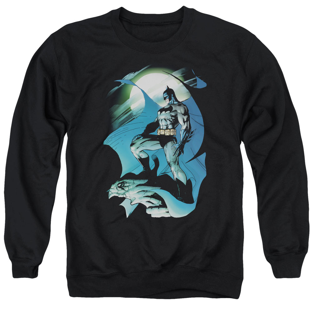 AN OFFCIALLY LICENSED BATMAN GLOW OF THE MOON ADULT UNISEX CREWNECK SWEATSHIRT BLACK