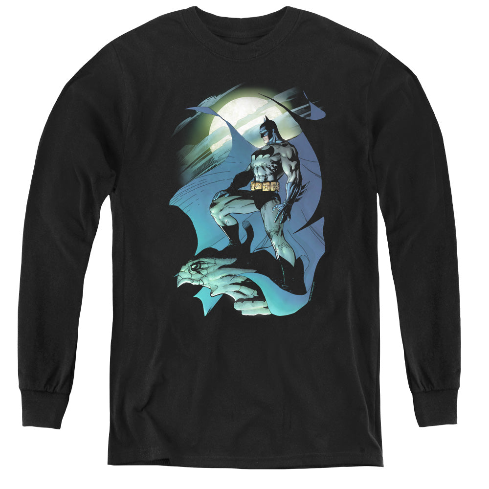 AN OFFCIALLY LICENSED BATMAN GLOW OF THE MOON YOUTH LONG SLEEVE T-SHIRT BLACK