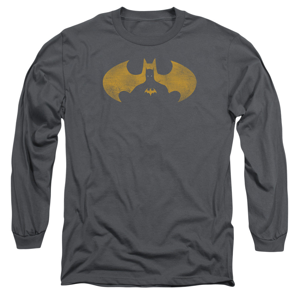 AN OFFCIALLY LICENSED BATMAN BAT SYMBOL KNOCKOUT MEN'S LONG SLEEVE T-SHIRT CHARCOAL