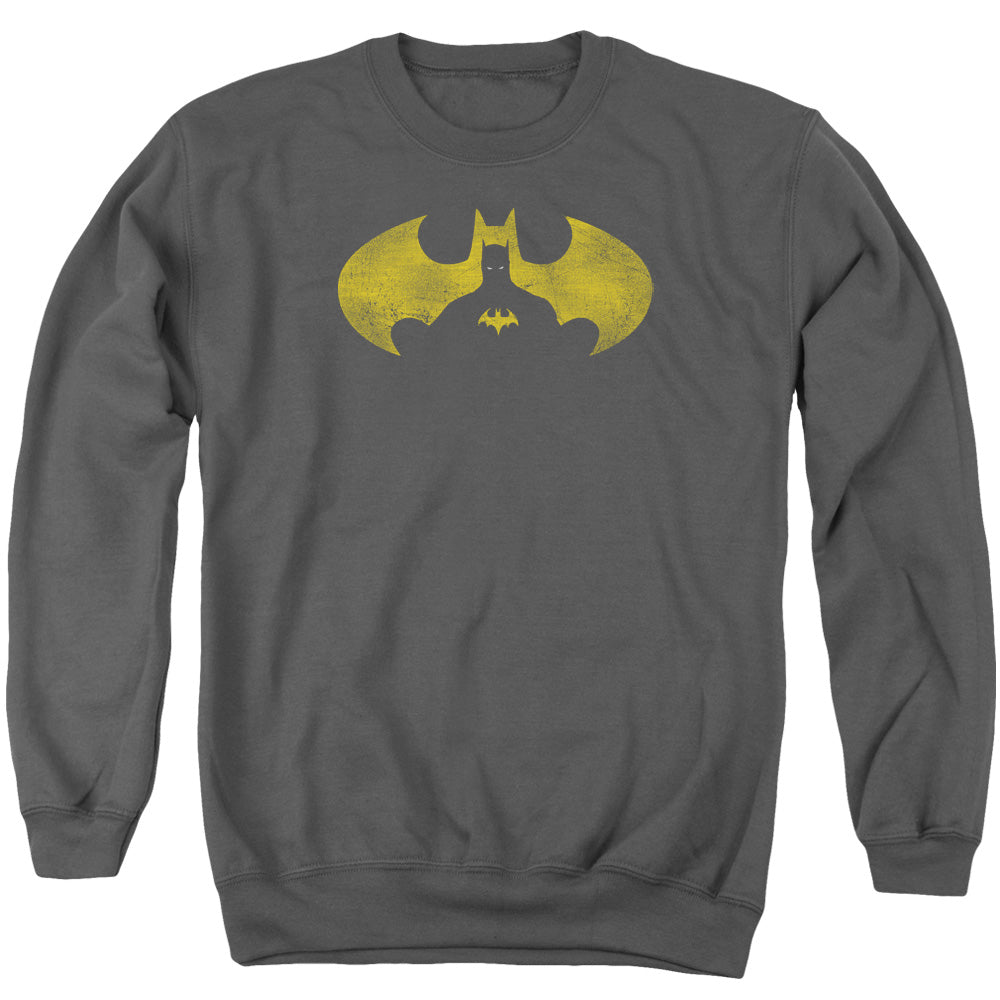 AN OFFCIALLY LICENSED BATMAN BAT SYMBOL KNOCKOUT ADULT UNISEX CREWNECK SWEATSHIRT CHARCOAL