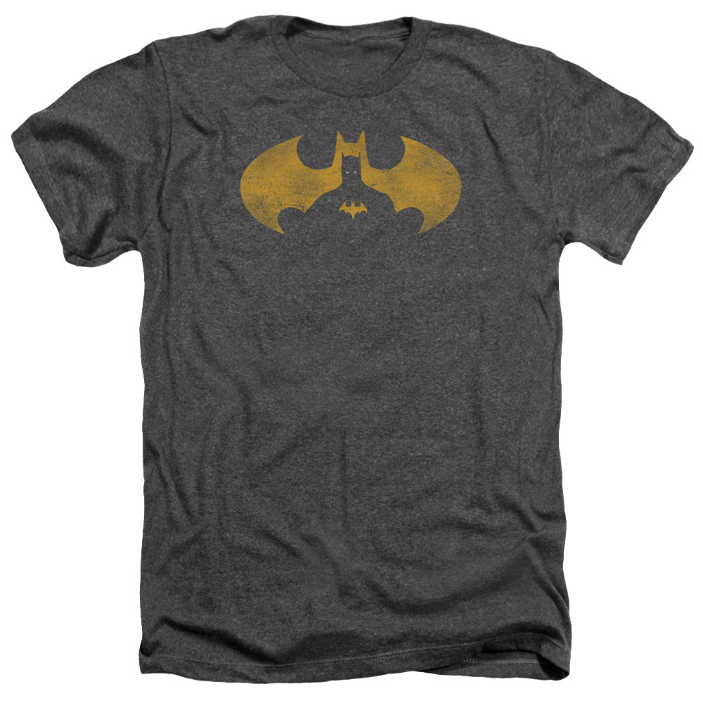 AN OFFCIALLY LICENSED BATMAN BAT SYMBOL KNOCKOUT MEN'S HEATHER T-SHIRT CHARCOAL