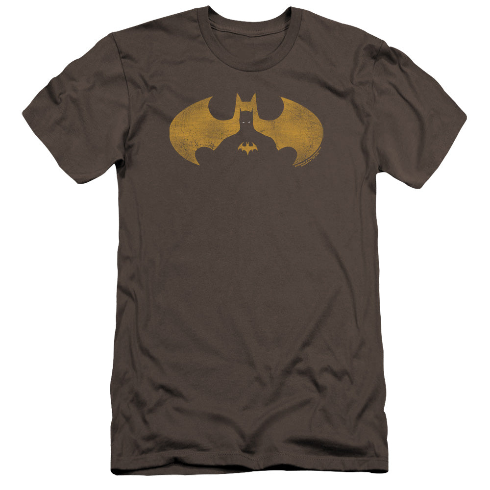 AN OFFCIALLY LICENSED BATMAN BAT SYMBOL KNOCKOUT MEN'S PREMIUM SLIM FIT T-SHIRT CHARCOAL