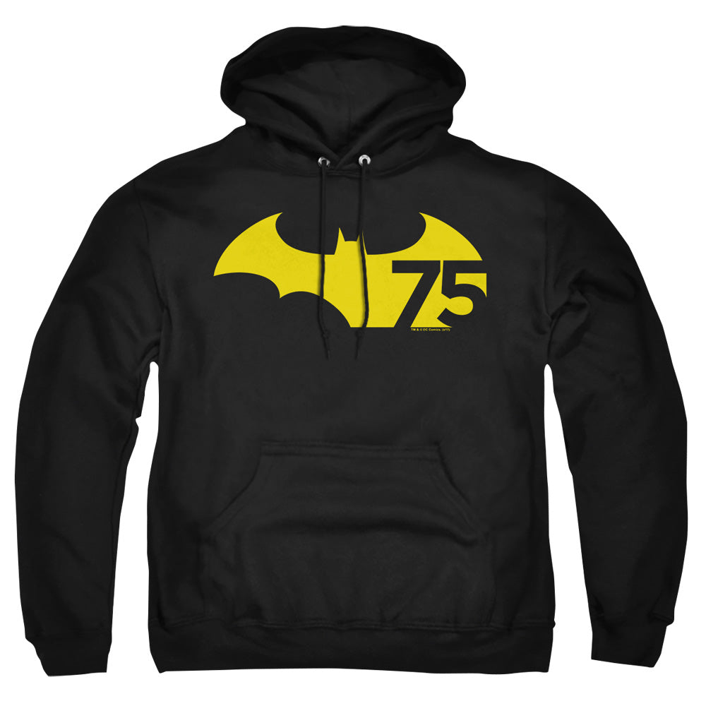 AN OFFCIALLY LICENSED BATMAN 75 LOGO 2 ADULT UNISEX PULLOVER HOODIE BLACK