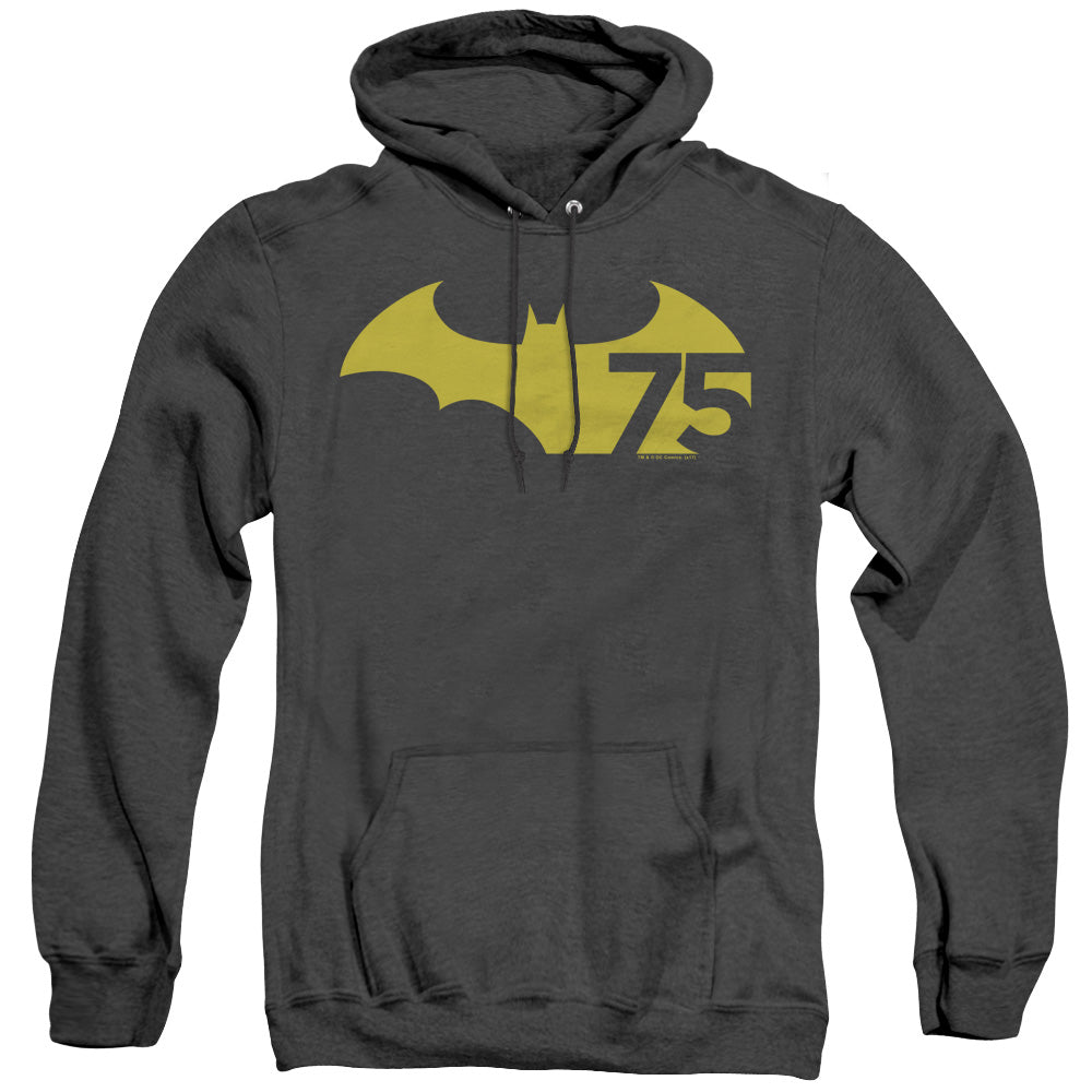 AN OFFCIALLY LICENSED BATMAN 75 LOGO 2 ADULT UNISEX HEATHER PULLOVER HOODIE BLACK