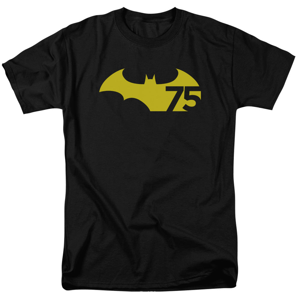 AN OFFCIALLY LICENSED BATMAN 75 LOGO 2 MEN'S REGULAR FIT T-SHIRT BLACK