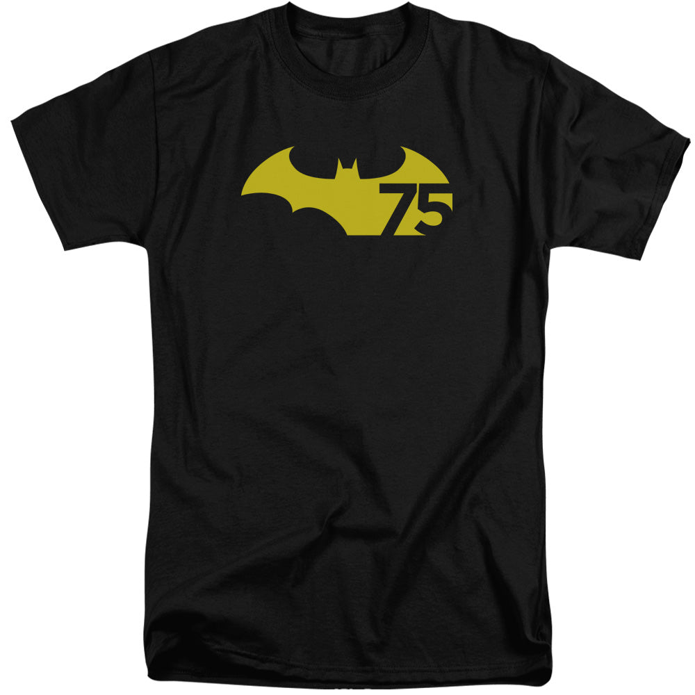 AN OFFCIALLY LICENSED BATMAN 75 LOGO 2 MEN'S TALL FIT T-SHIRT BLACK