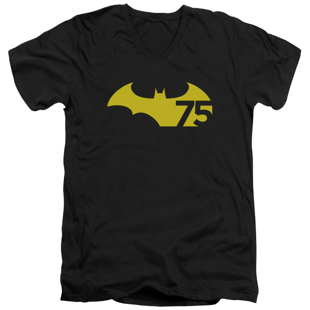 AN OFFCIALLY LICENSED BATMAN 75 LOGO 2 MEN'S V-NECK T-SHIRT BLACK