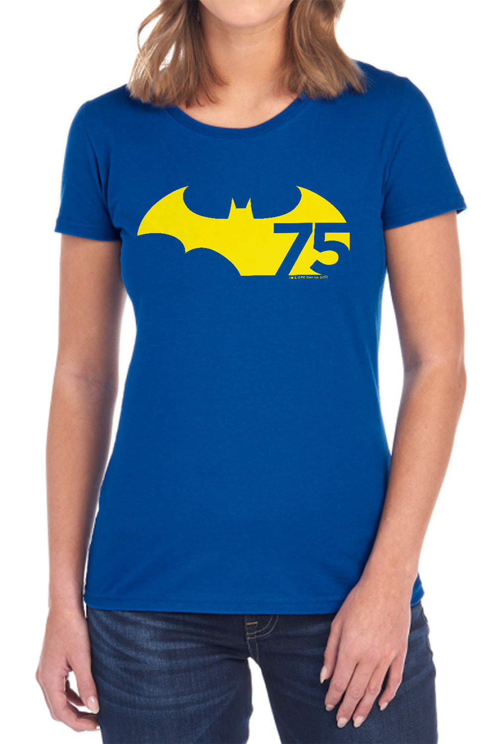 AN OFFCIALLY LICENSED BATMAN 75 LOGO 2 WOMEN'S REGULAR FIT T-SHIRT BLACK