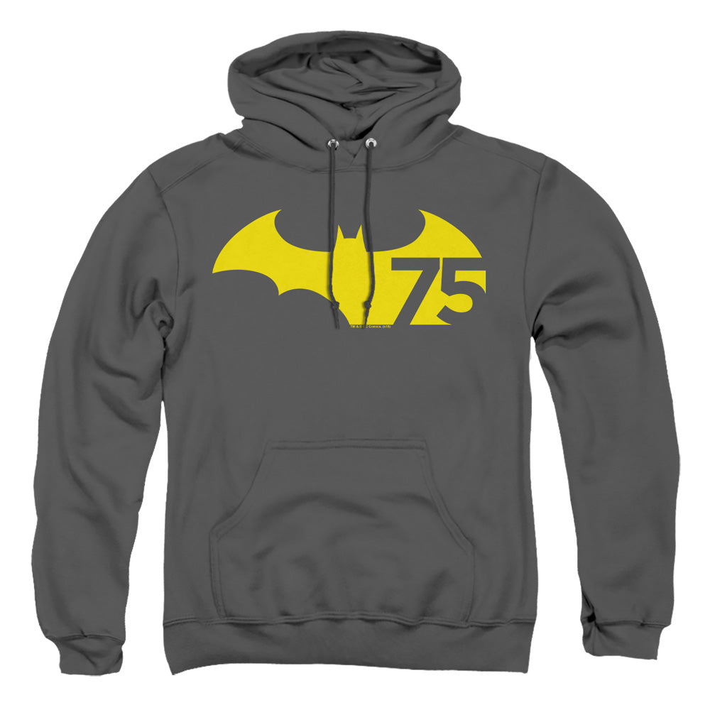 AN OFFCIALLY LICENSED BATMAN 75 LOGO 2 ADULT UNISEX PULLOVER HOODIE CHARCOAL