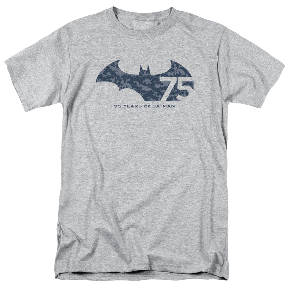 AN OFFCIALLY LICENSED BATMAN 75 YEAR COLLAGE MEN'S REGULAR FIT T-SHIRT ATHLETIC HEATHER