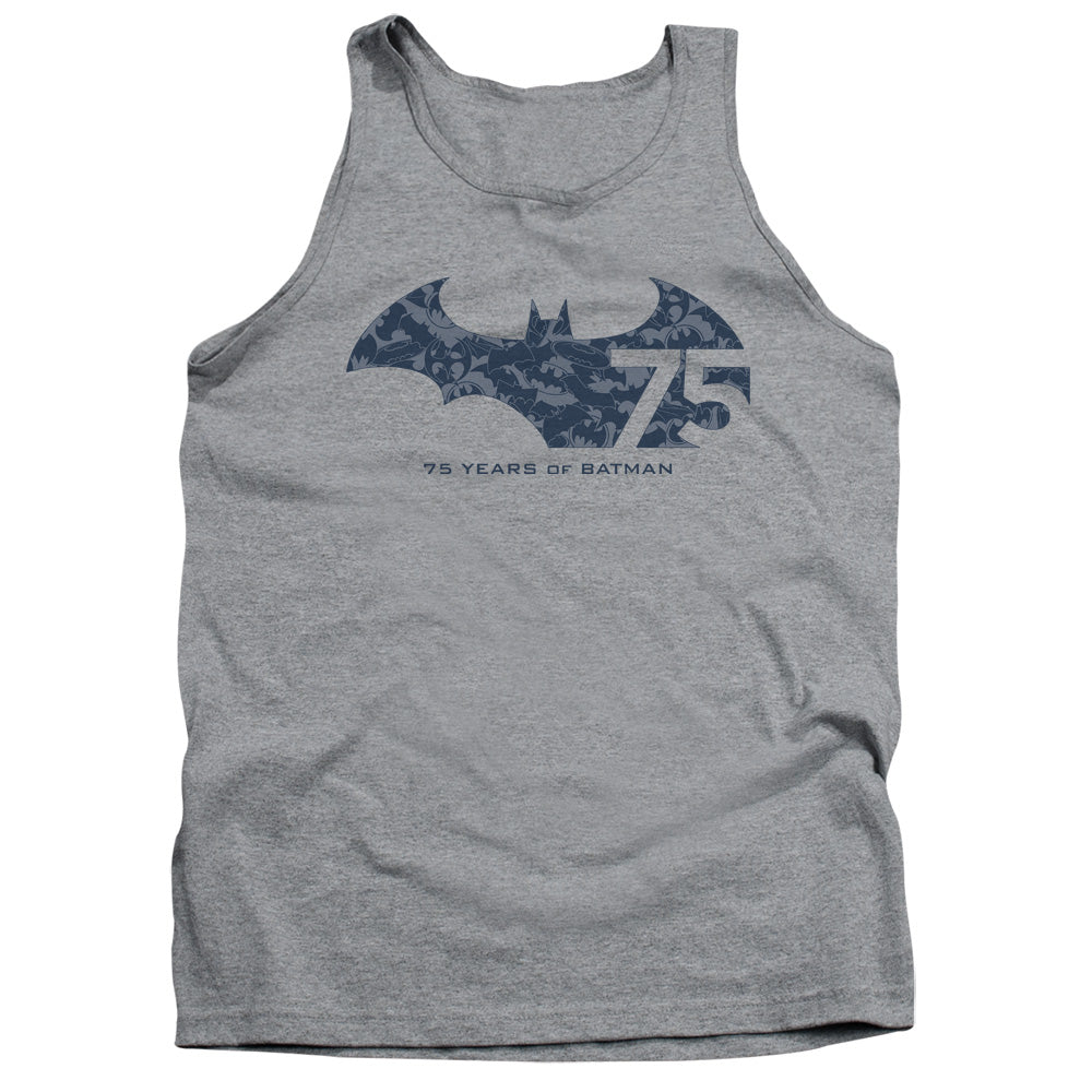 AN OFFCIALLY LICENSED BATMAN 75 YEAR COLLAGE ADULT UNISEX TANK TOP ATHLETIC HEATHER