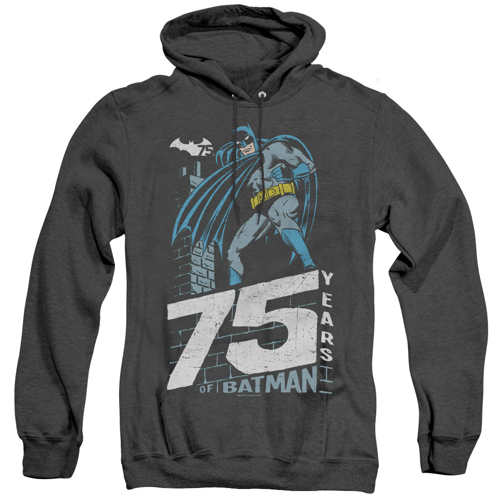 AN OFFCIALLY LICENSED BATMAN ROOFTOP ADULT UNISEX HEATHER PULLOVER HOODIE BLACK