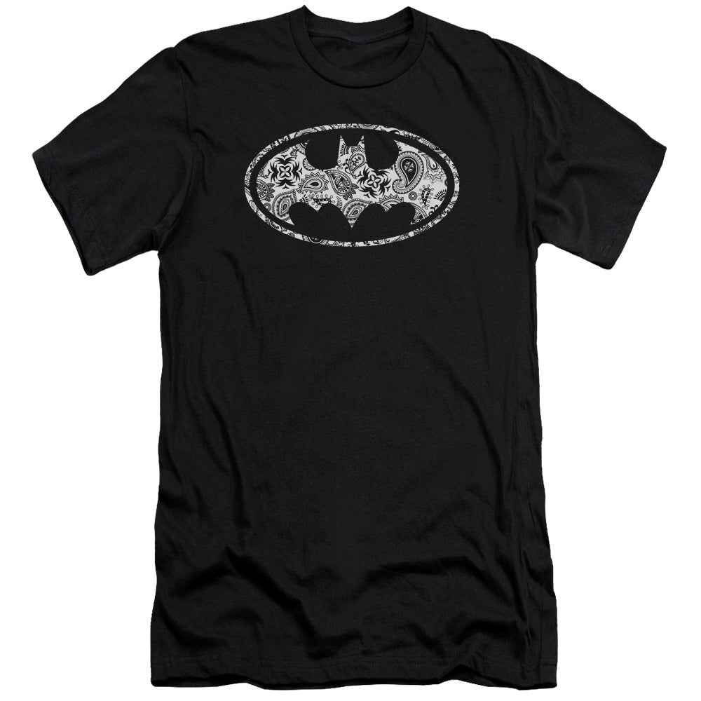 AN OFFCIALLY LICENSED BATMAN PAISLEY BAT MEN'S PREMIUM SLIM FIT T-SHIRT BLACK