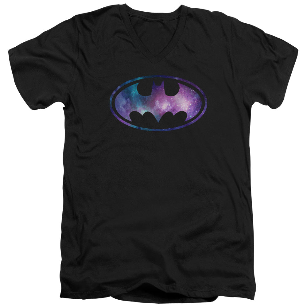 AN OFFCIALLY LICENSED BATMAN GALAXY SIGNAL MEN'S V-NECK T-SHIRT BLACK