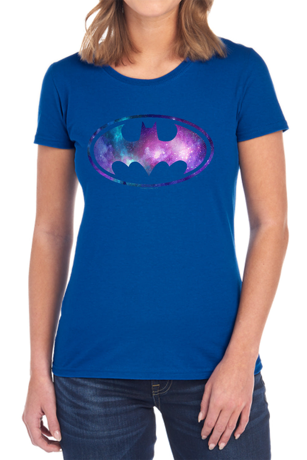 AN OFFCIALLY LICENSED BATMAN GALAXY SIGNAL WOMEN'S REGULAR FIT T-SHIRT BLACK
