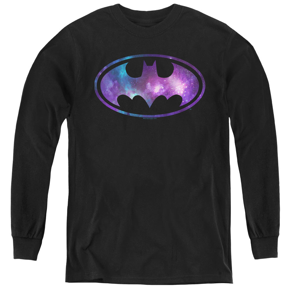 AN OFFCIALLY LICENSED BATMAN GALAXY SIGNAL YOUTH LONG SLEEVE T-SHIRT BLACK