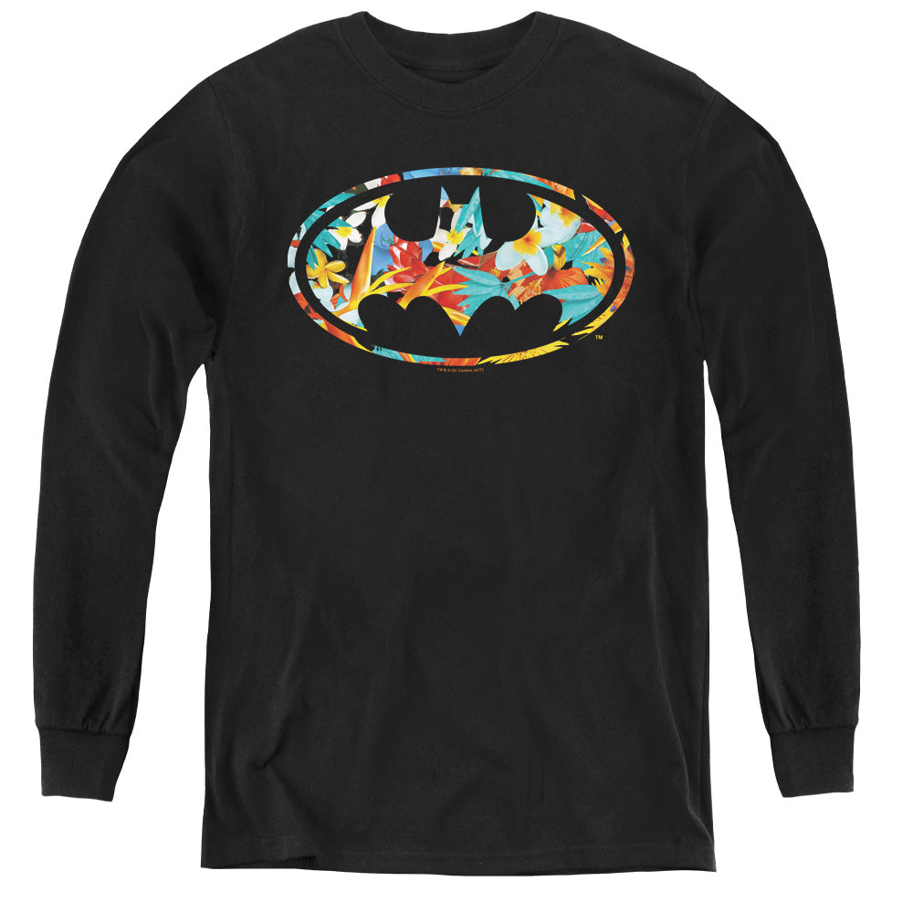 AN OFFCIALLY LICENSED BATMAN HAWAIIAN BAT YOUTH LONG SLEEVE T-SHIRT BLACK
