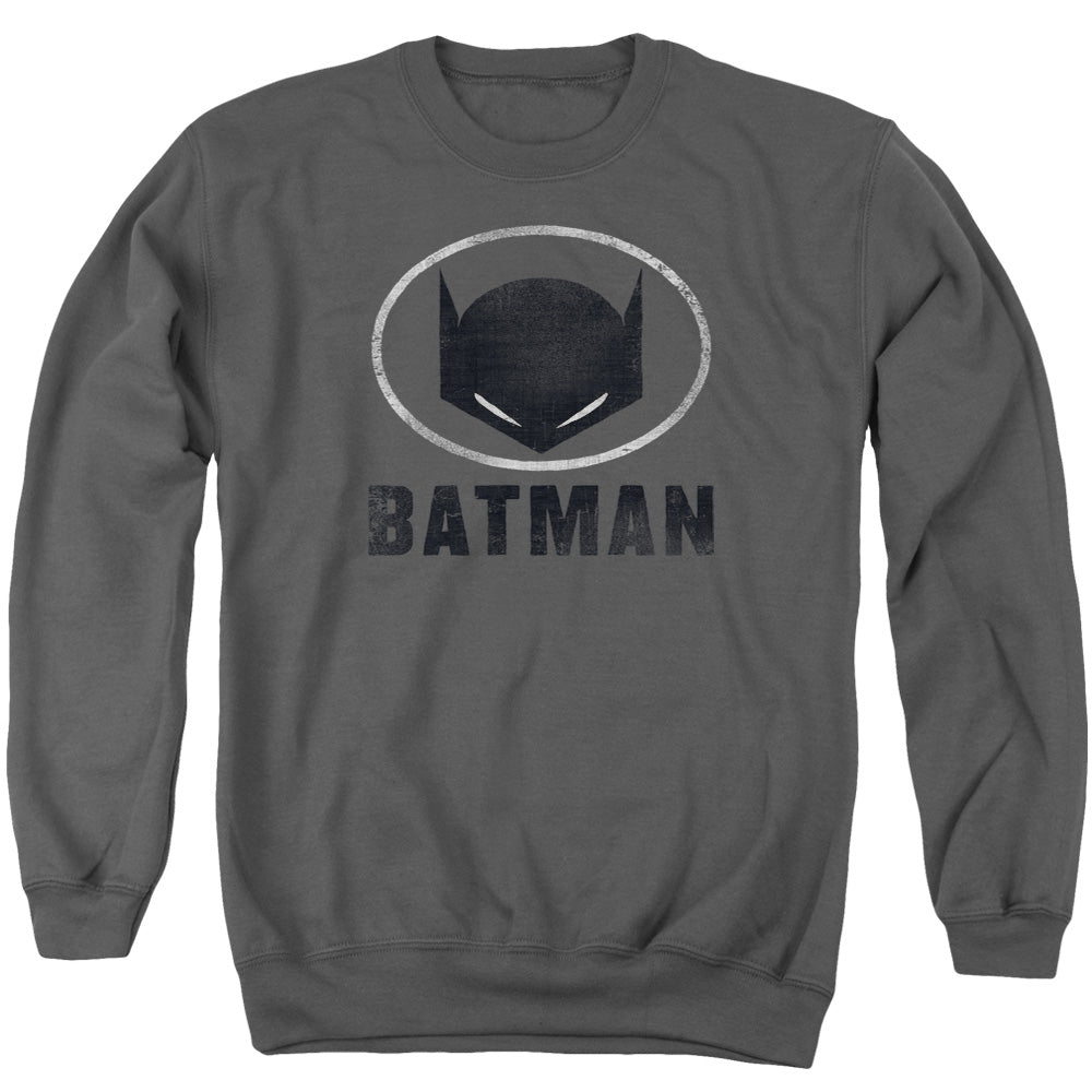 AN OFFCIALLY LICENSED BATMAN MASK IN OVAL ADULT UNISEX CREWNECK SWEATSHIRT CHARCOAL