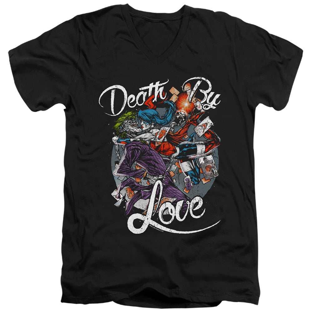 AN OFFCIALLY LICENSED BATMAN DEATH BY LOVE MEN'S V-NECK T-SHIRT BLACK