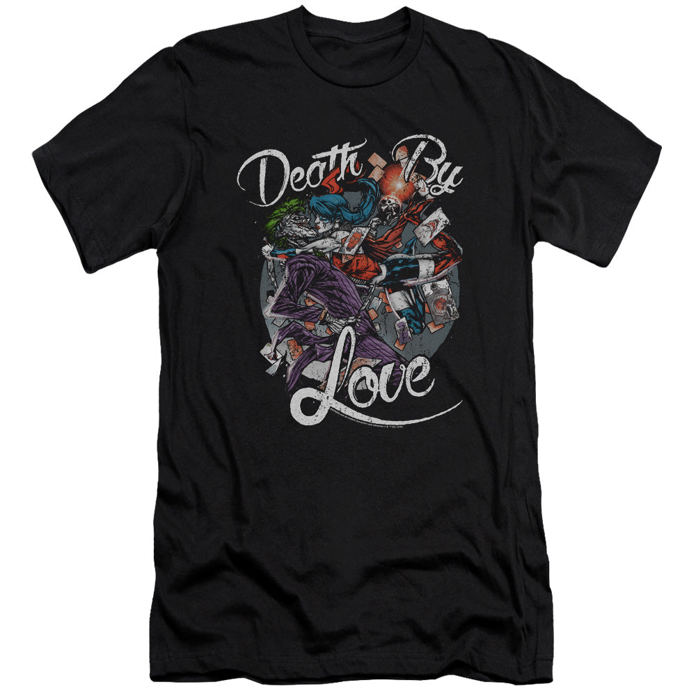 AN OFFCIALLY LICENSED BATMAN DEATH BY LOVE MEN'S PREMIUM SLIM FIT T-SHIRT BLACK