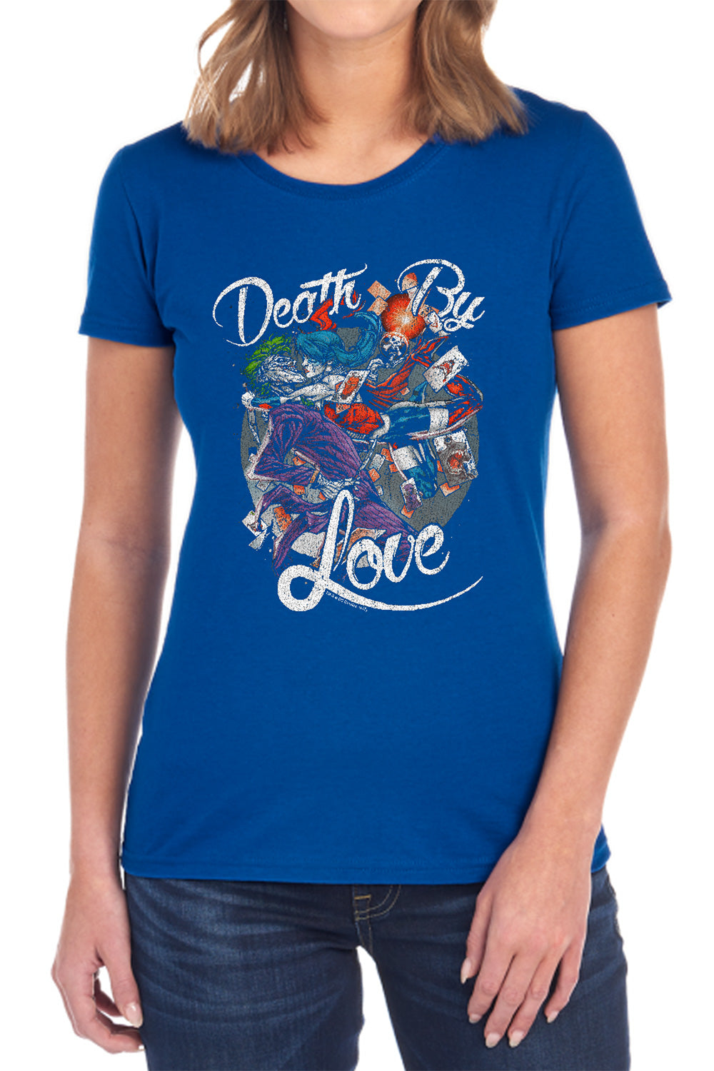 AN OFFCIALLY LICENSED BATMAN DEATH BY LOVE WOMEN'S REGULAR FIT T-SHIRT BLACK
