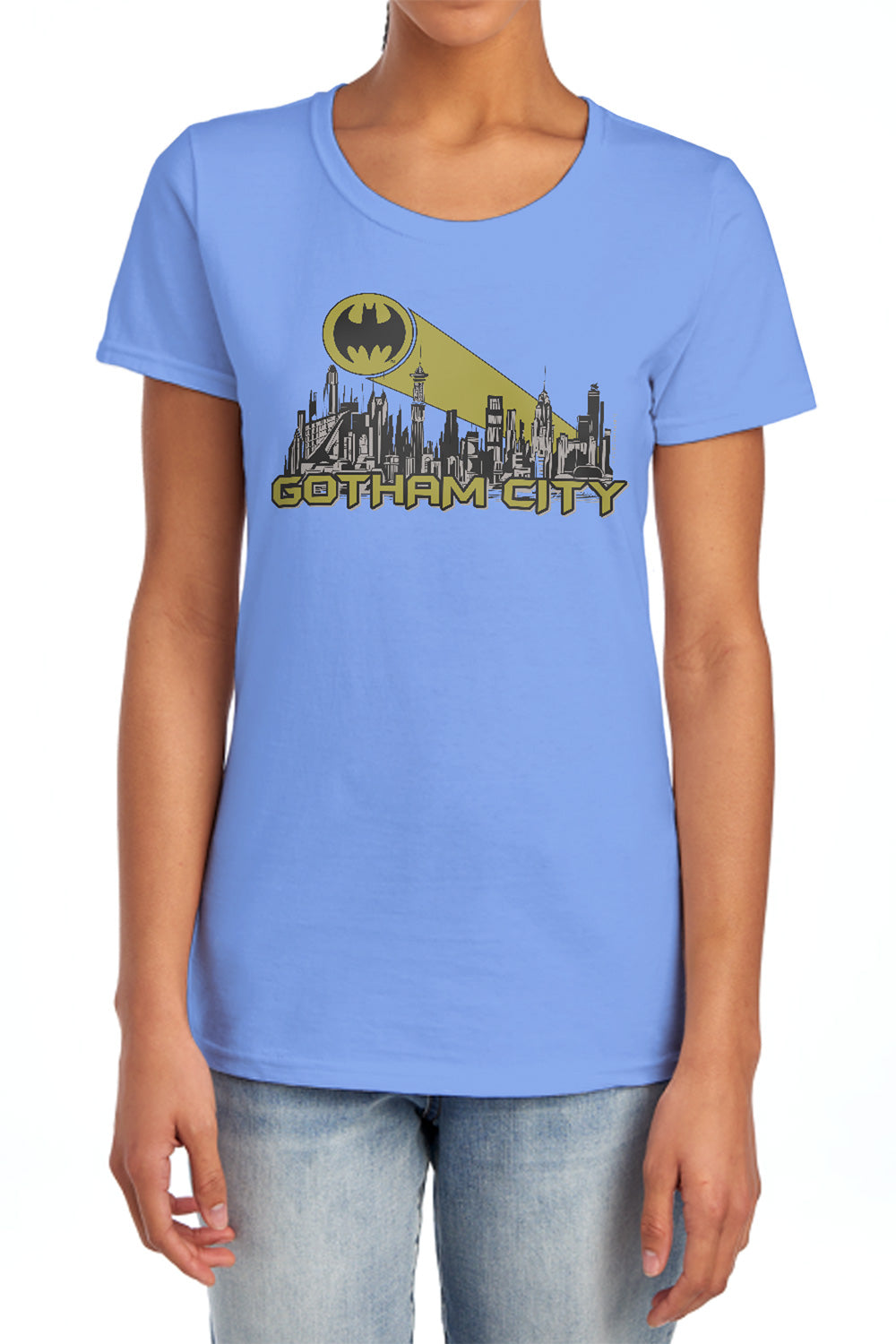 AN OFFCIALLY LICENSED BATMAN GOTHAM SKYLINE WOMEN'S REGULAR FIT T-SHIRT CHARCOAL