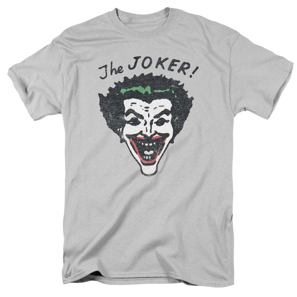 AN OFFCIALLY LICENSED BATMAN RETRO JOKER MEN'S REGULAR FIT T-SHIRT SILVER