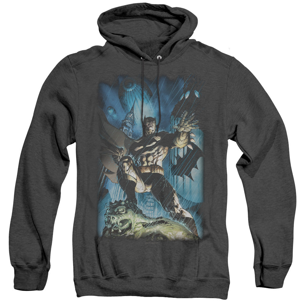 AN OFFCIALLY LICENSED BATMAN STORMY DARK KNIGHT ADULT UNISEX HEATHER PULLOVER HOODIE BLACK