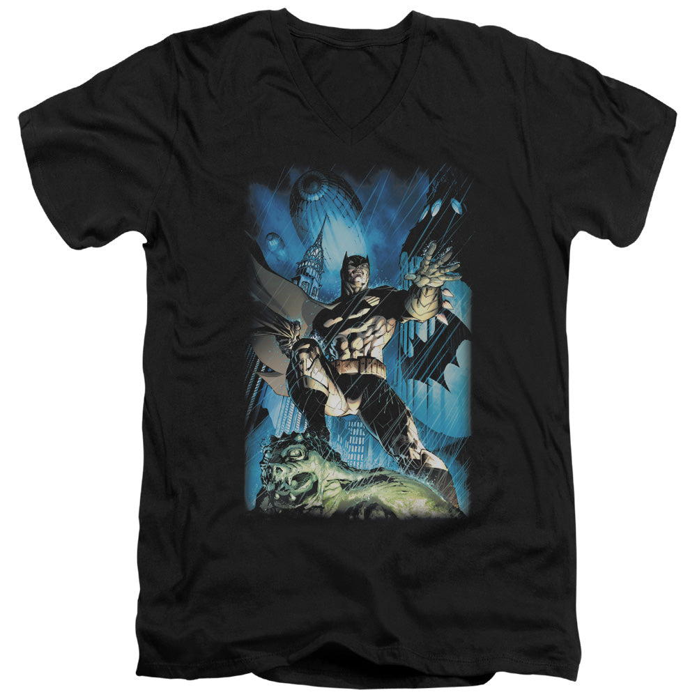 AN OFFCIALLY LICENSED BATMAN STORMY DARK KNIGHT MEN'S V-NECK T-SHIRT BLACK