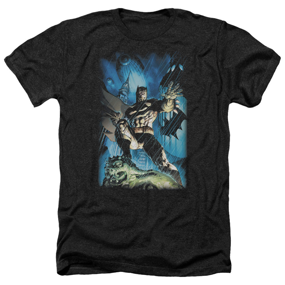 AN OFFCIALLY LICENSED BATMAN STORMY DARK KNIGHT MEN'S HEATHER T-SHIRT CHARCOAL