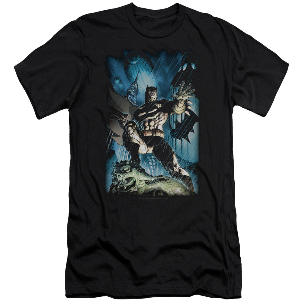 AN OFFCIALLY LICENSED BATMAN STORMY DARK KNIGHT MEN'S PREMIUM SLIM FIT T-SHIRT BLACK