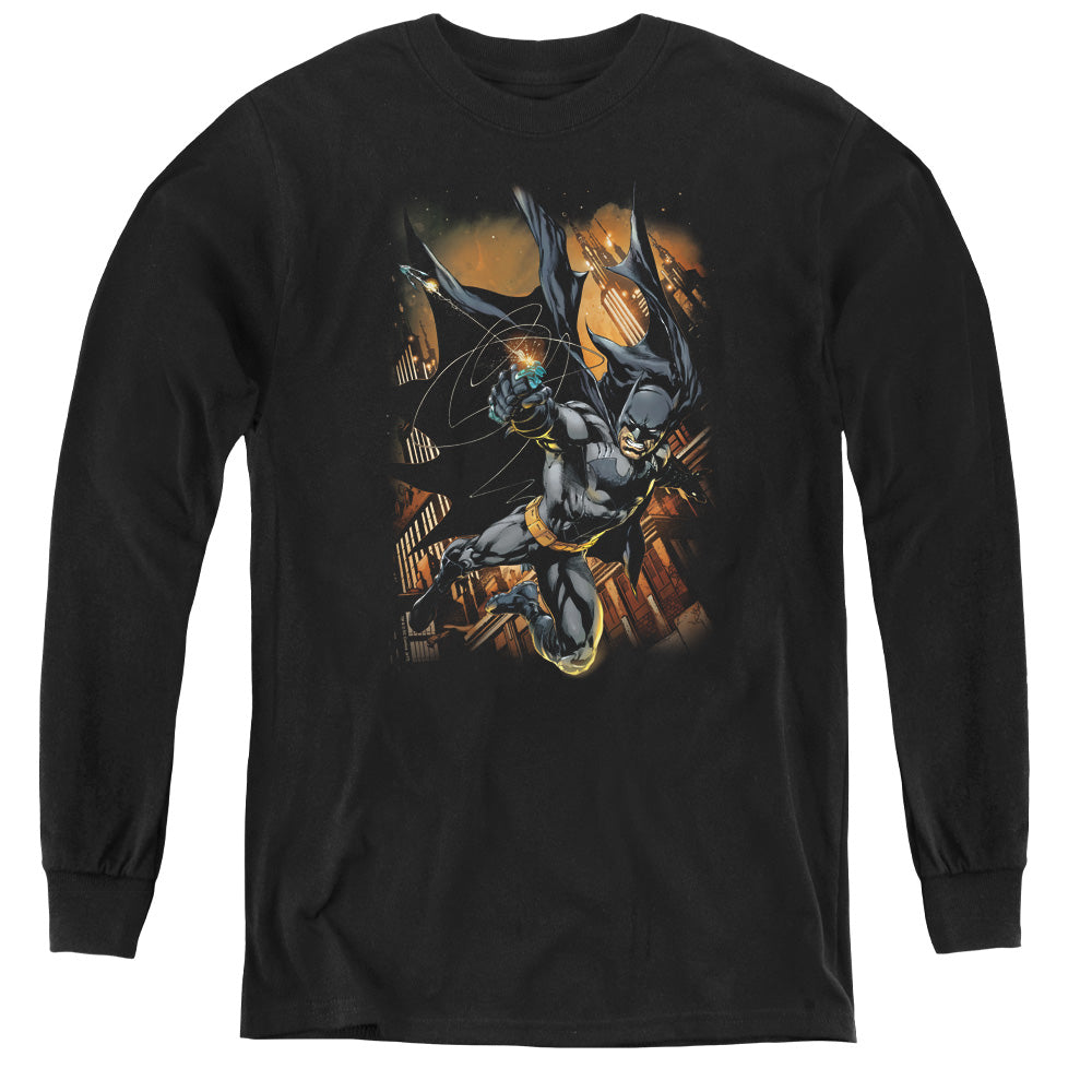 AN OFFCIALLY LICENSED BATMAN GRAPPLE FIRE YOUTH LONG SLEEVE T-SHIRT BLACK
