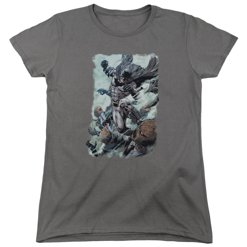 AN OFFCIALLY LICENSED BATMAN PUNCH WOMEN'S REGULAR FIT T-SHIRT CHARCOAL
